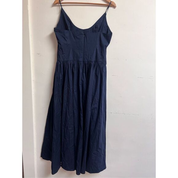 Staud Women's Navy Spaghetti Strap Drop Waist Poplin Dena Maxi Dress Sz 12 NWOT - Picture 12 of 15